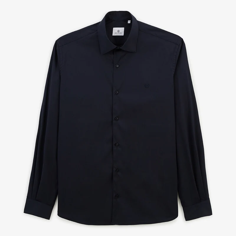 Chemise manches longues coton stretch bleu marine