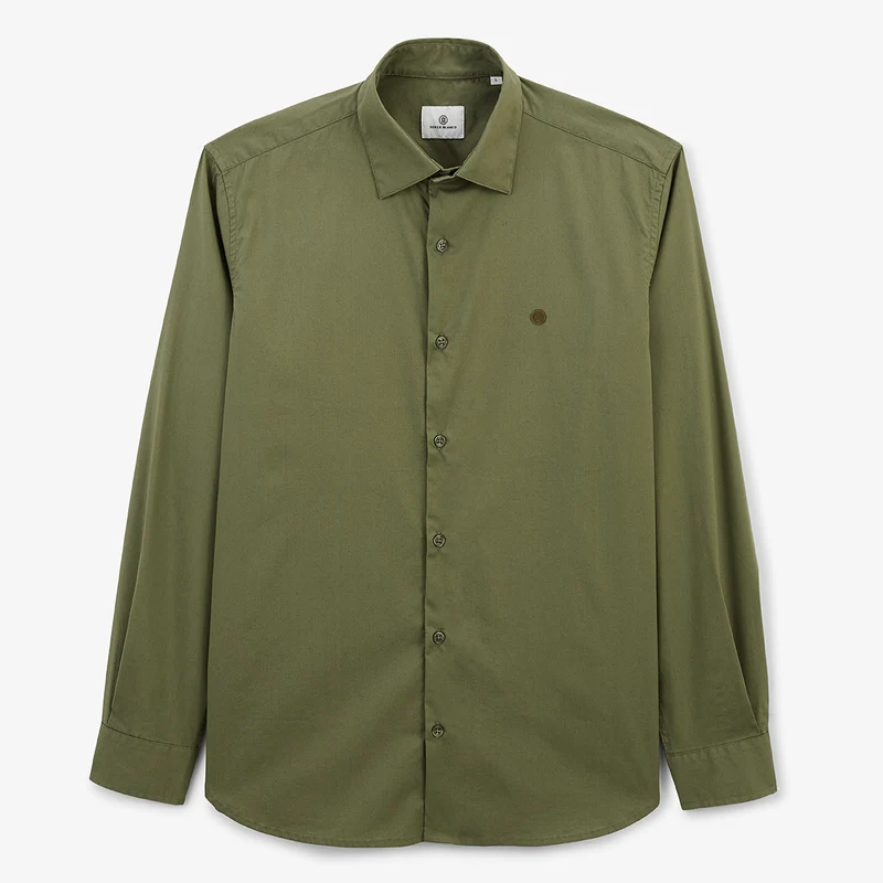 Chemise manches longues en coton stretch unie vert army