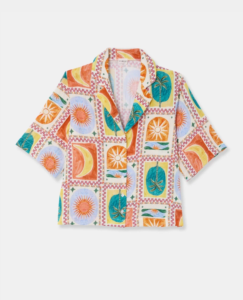 Chemise manches courtes motif soleils et lunes