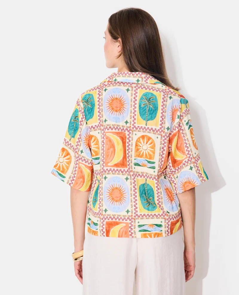 Chemise manches courtes motif soleils et lunes