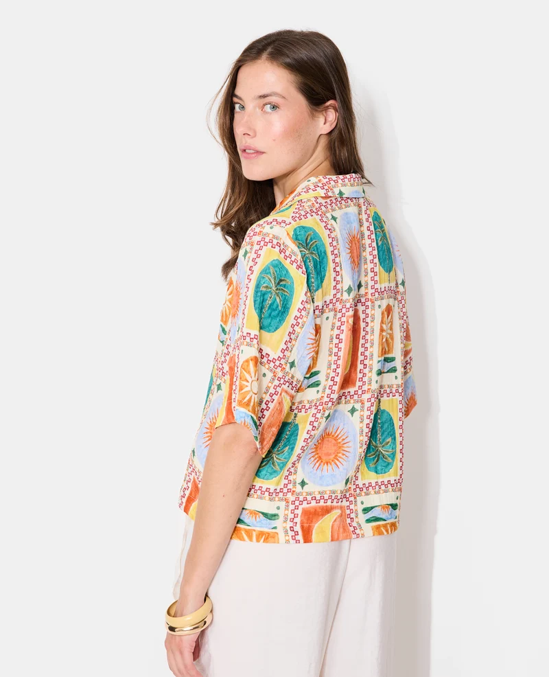 Chemise manches courtes motif soleils et lunes