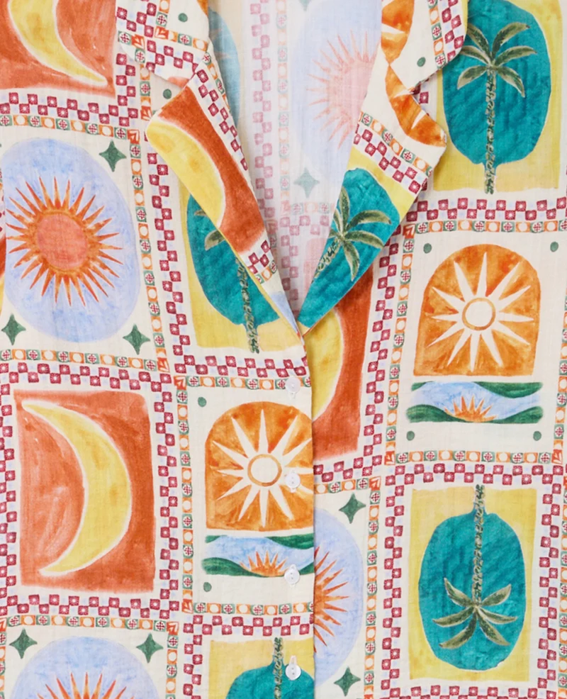 Chemise manches courtes motif soleils et lunes