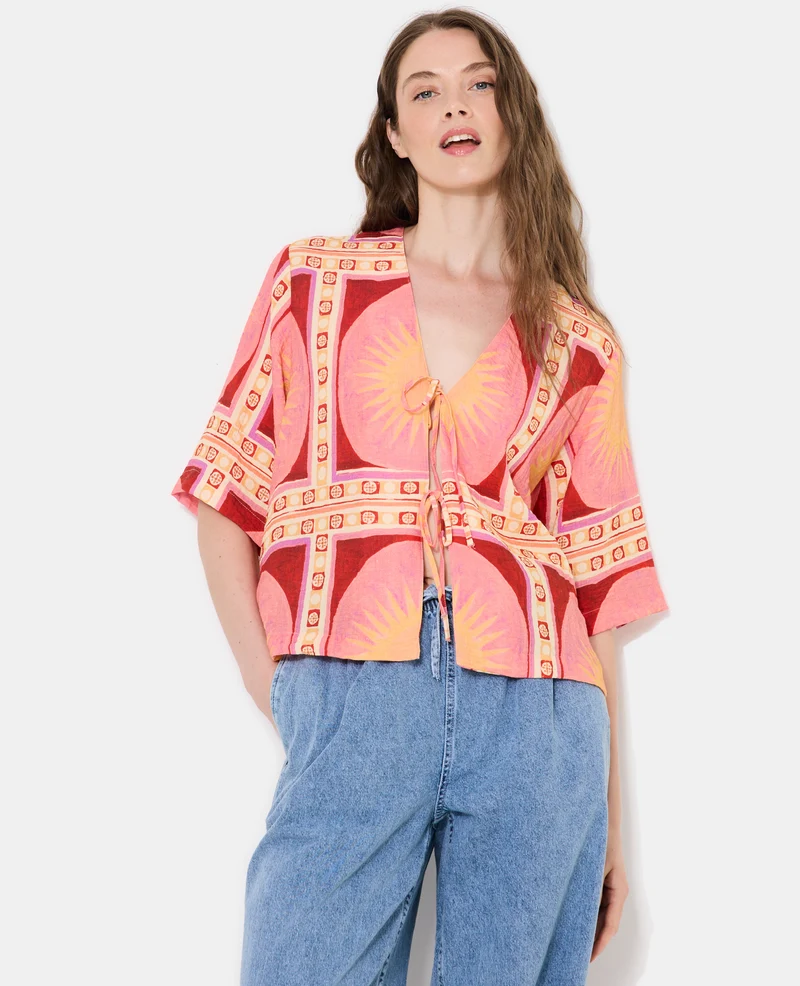 Chemise manches courtes motif soleils