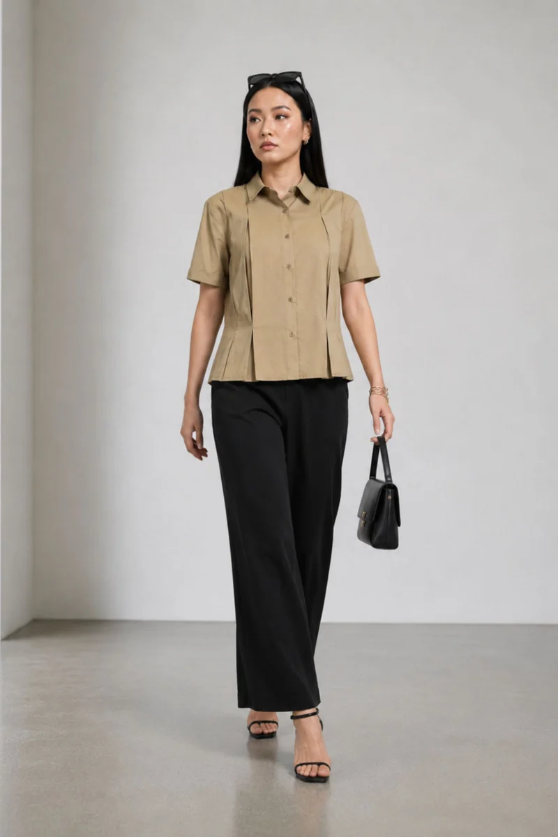 Verdine|Cotton Tacking Detail Relaxed Shirt
