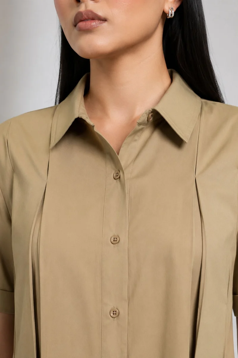 Verdine|Cotton Tacking Detail Relaxed Shirt