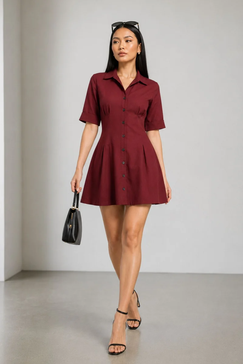 Mareva|Cotton Mini Utility Shirt Dress