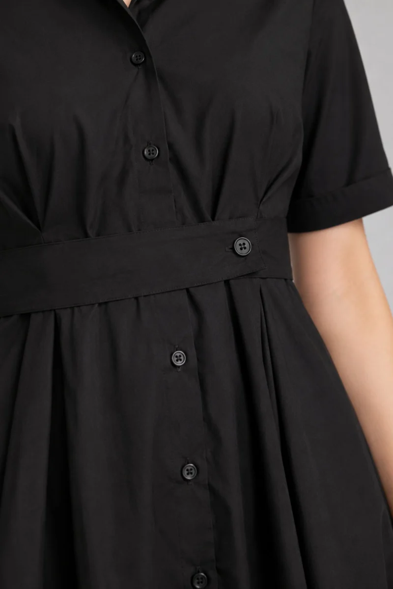Merova|Cotton Belted Shirt Midi Dress