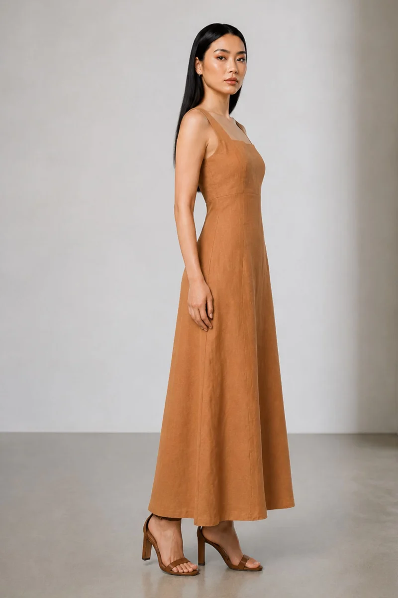 Solisette|100% Cotton Square Neck Maxi Dress
