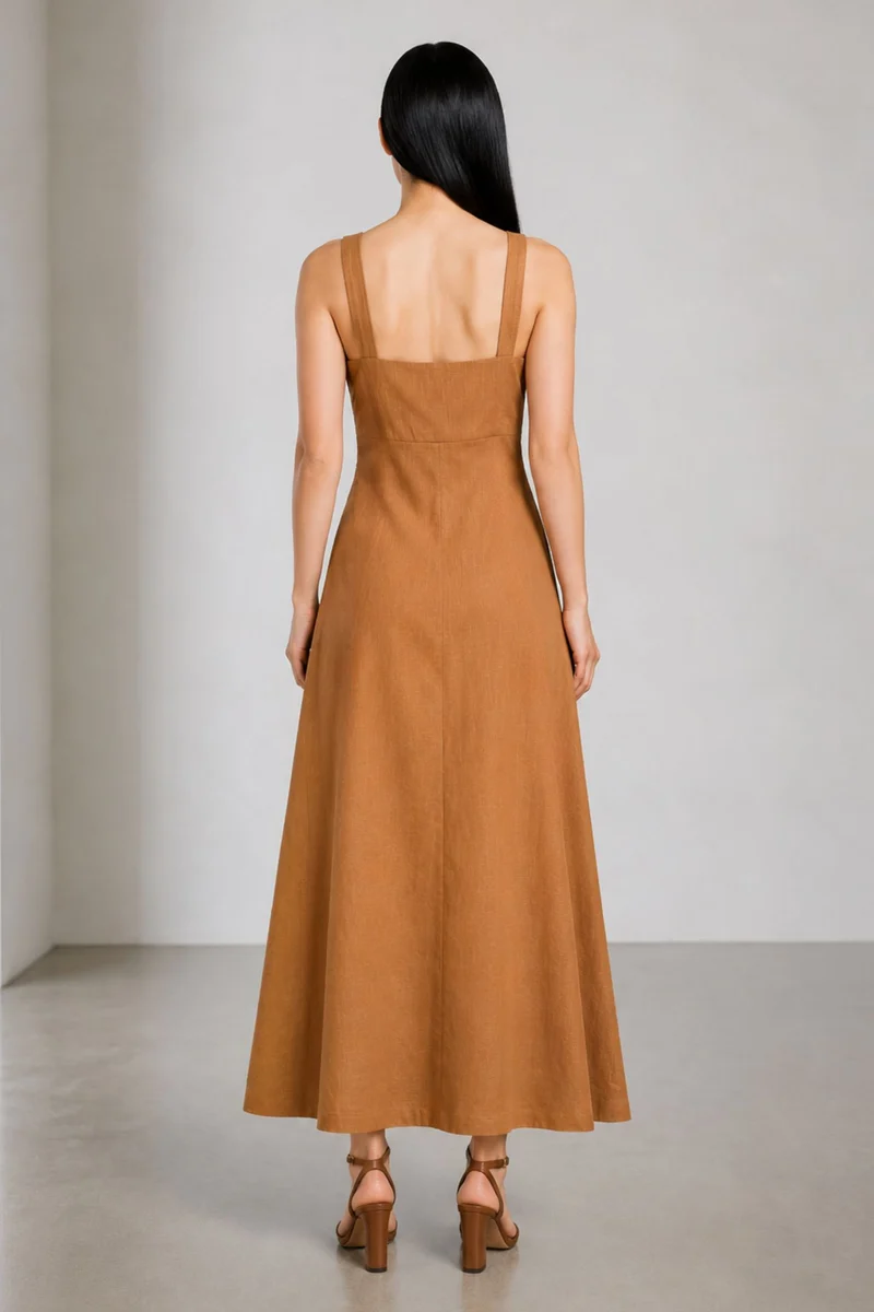 Solisette|100% Cotton Square Neck Maxi Dress