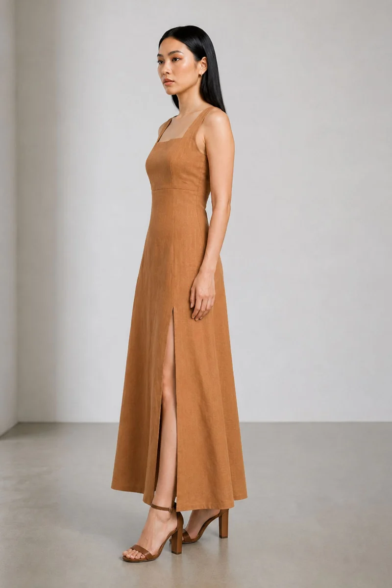 Solisette|100% Cotton Square Neck Maxi Dress