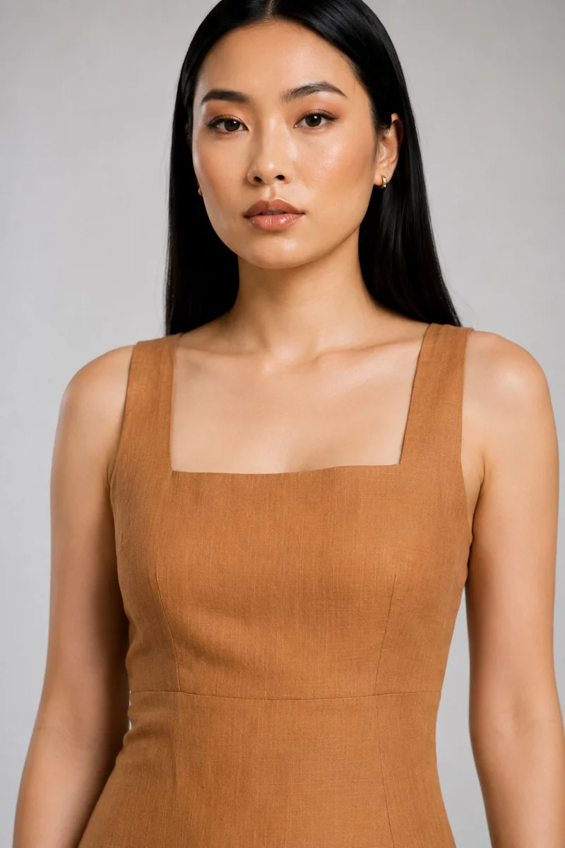 Solisette|100% Cotton Square Neck Maxi Dress