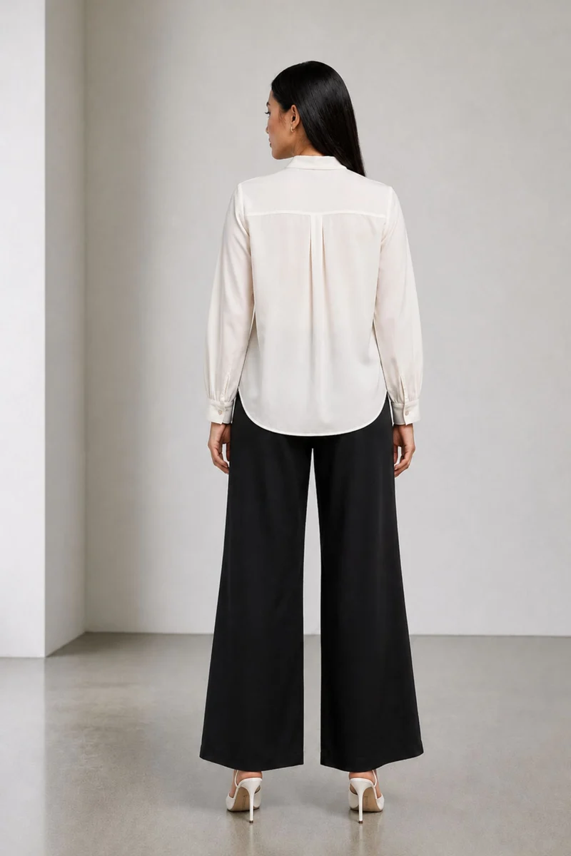 Novelle|100% Viscose Bow Neck Tie Regular Shirt