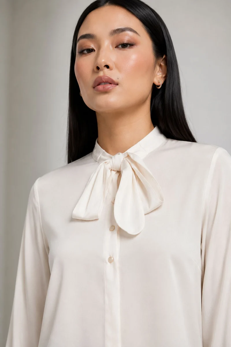 Novelle|100% Viscose Bow Neck Tie Regular Shirt