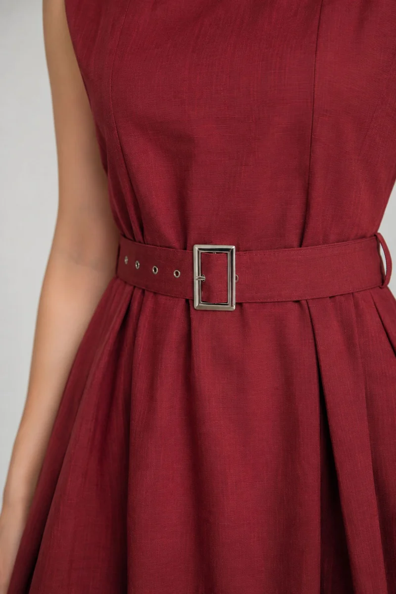 Anelle|100% Cotton Boat Neck Dress With Self-Fabric Belt