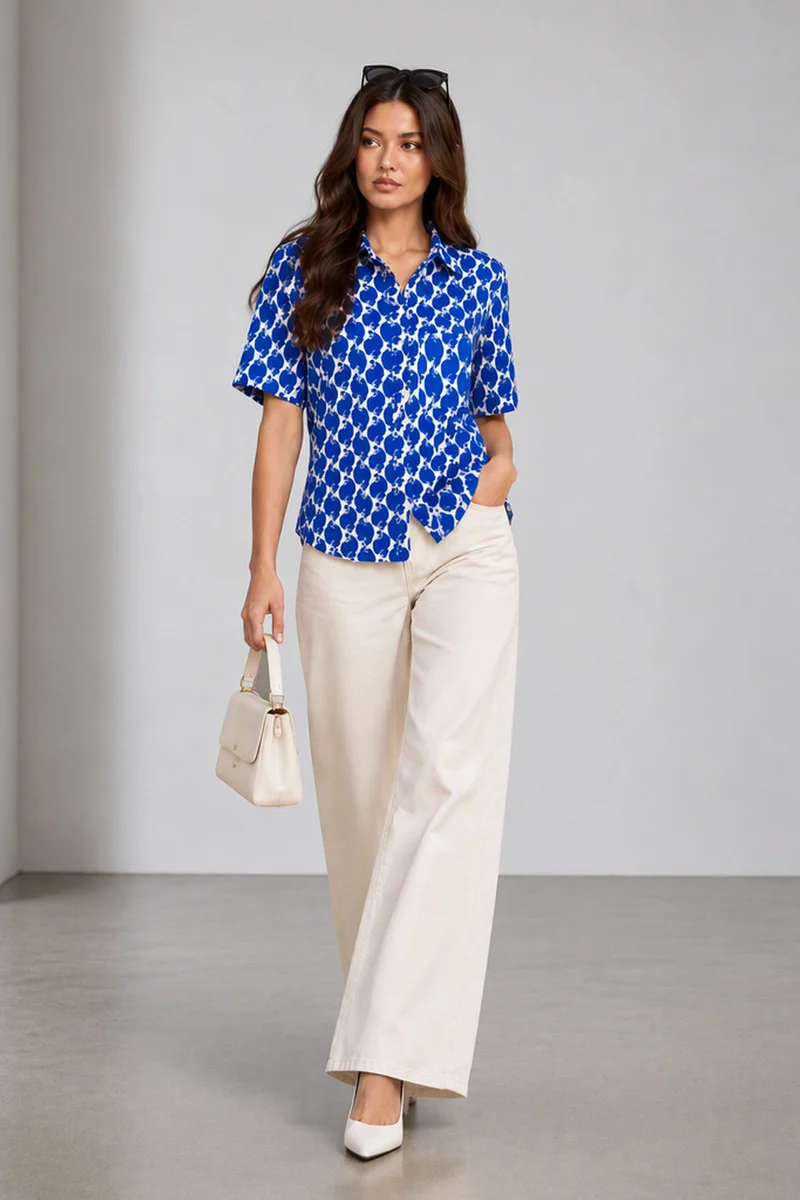 Coralia|Viscose Shell Print Half Sleeve Shirt