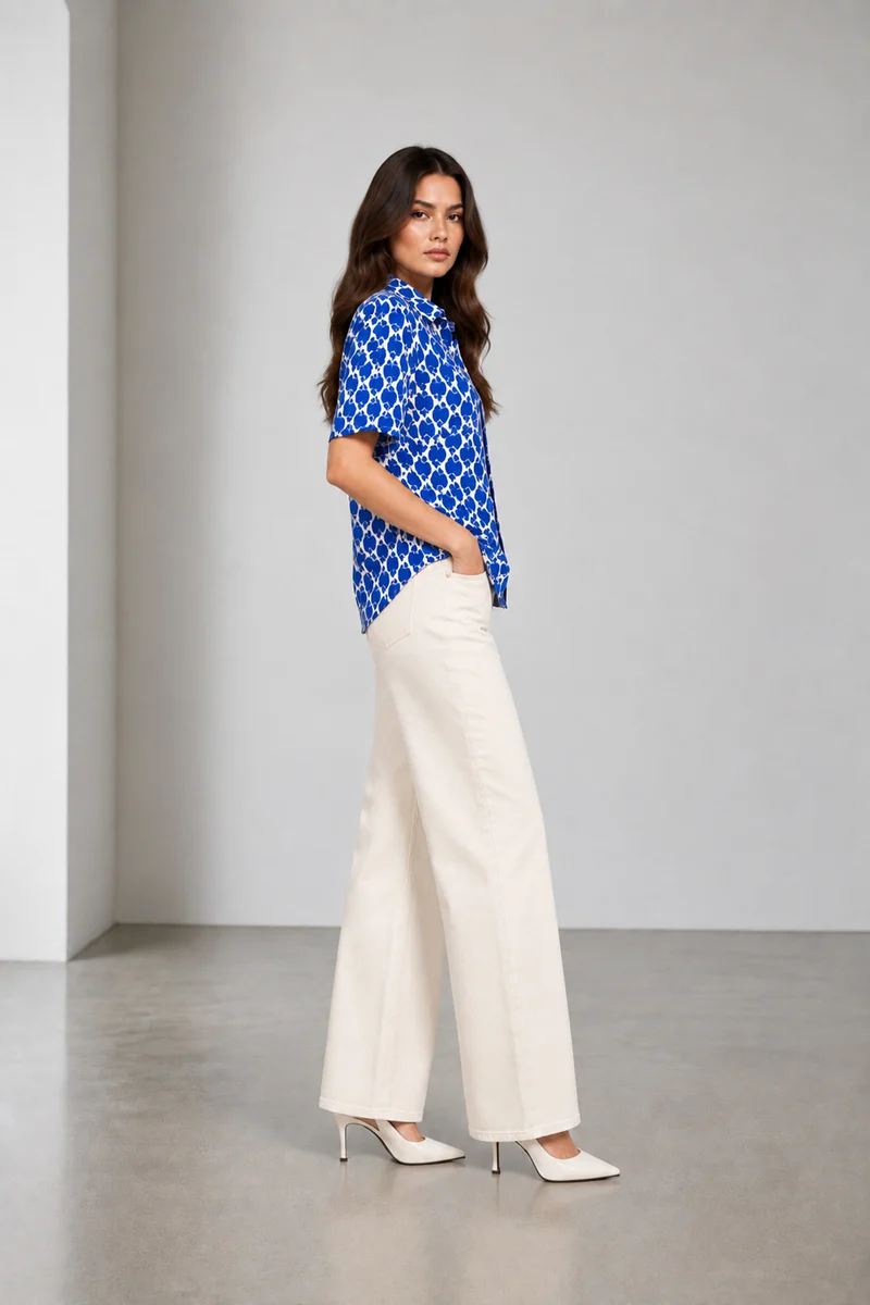 Coralia|Viscose Shell Print Half Sleeve Shirt