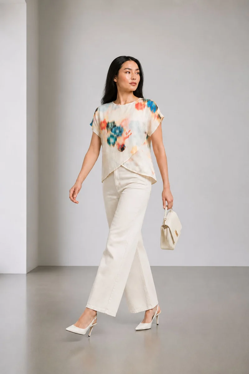 Solne|Linen Printed Asymmetric Wrap Top