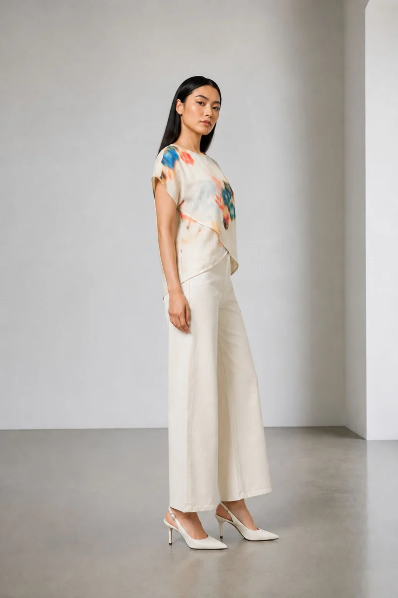 Solne|Linen Printed Asymmetric Wrap Top