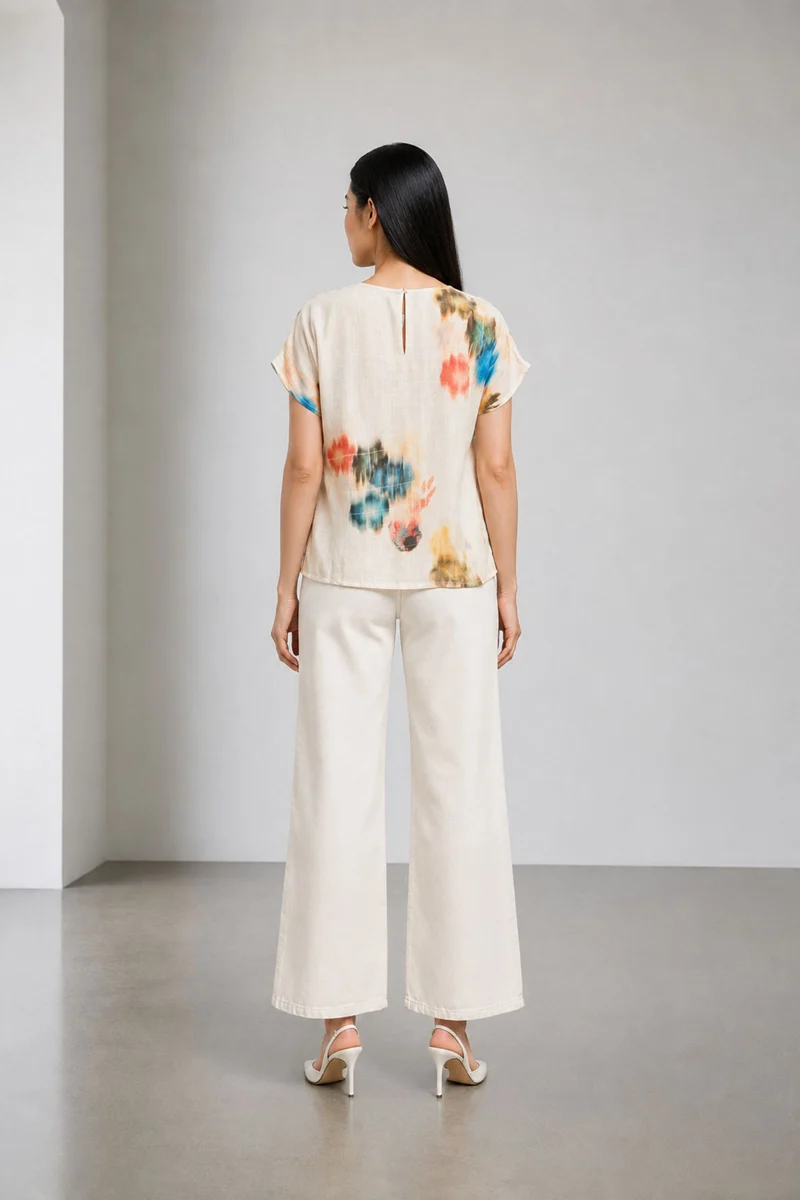 Solne|Linen Printed Asymmetric Wrap Top