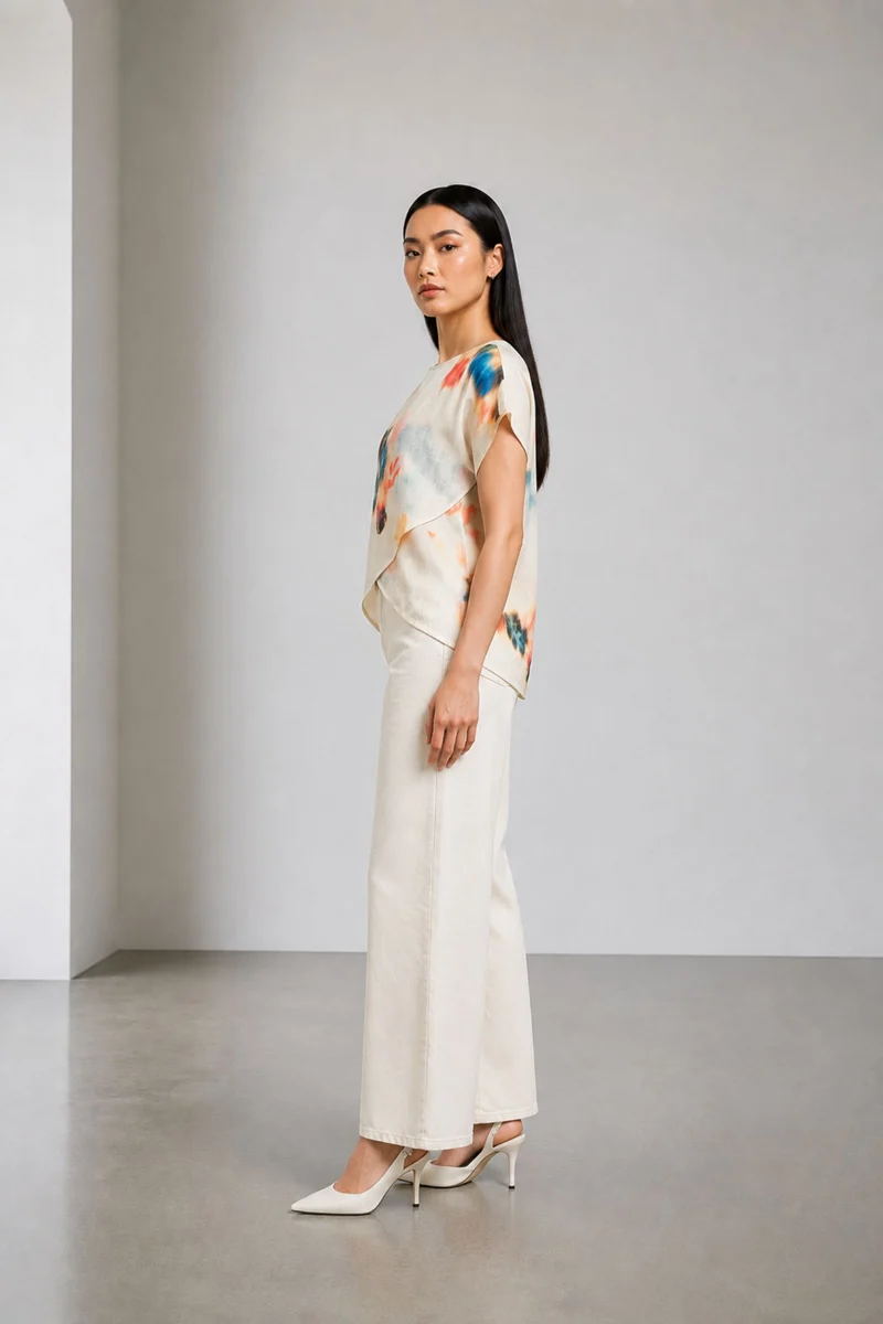 Solne|Linen Printed Asymmetric Wrap Top