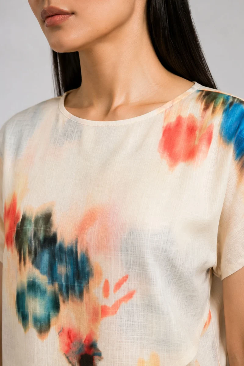Solne|Linen Printed Asymmetric Wrap Top