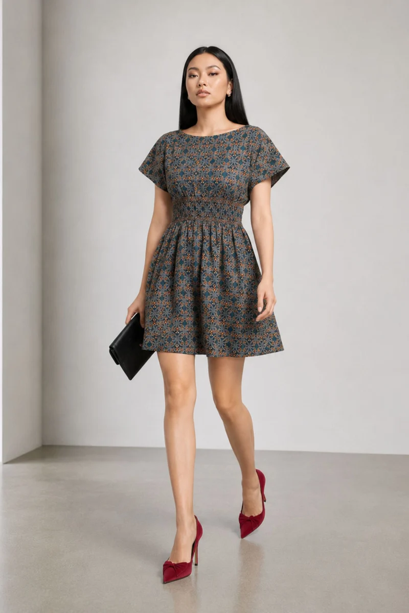 Celavie|Cotton Smocked Waist Mini Dress