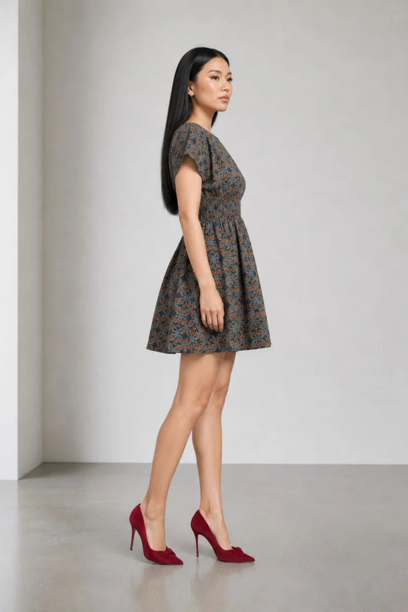 Celavie|Cotton Smocked Waist Mini Dress