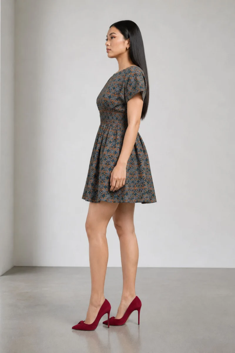 Celavie|Cotton Smocked Waist Mini Dress