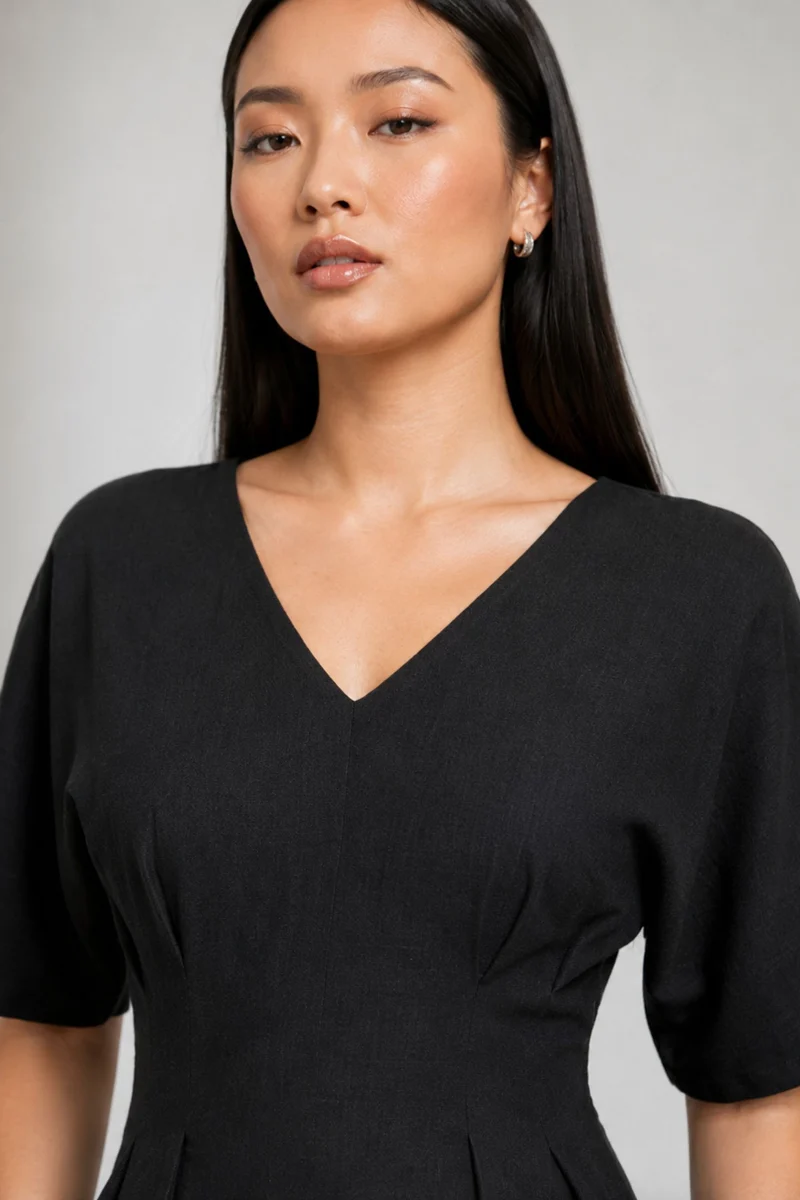 Veloire|Cotton Fit Flare Vneck Midi Dress