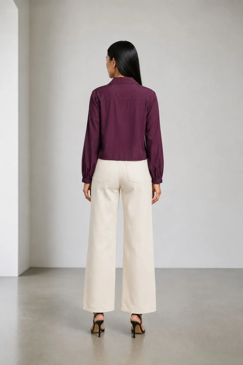 Orelle|Purple Sheer Zip-Up Crop Jacket