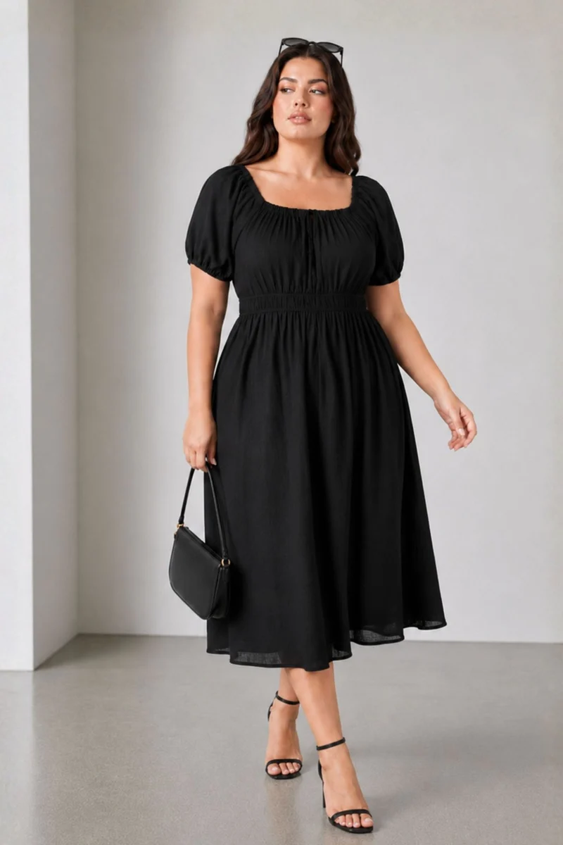 Ruvelle|Cotton Midi Dress With Ruffle Detail