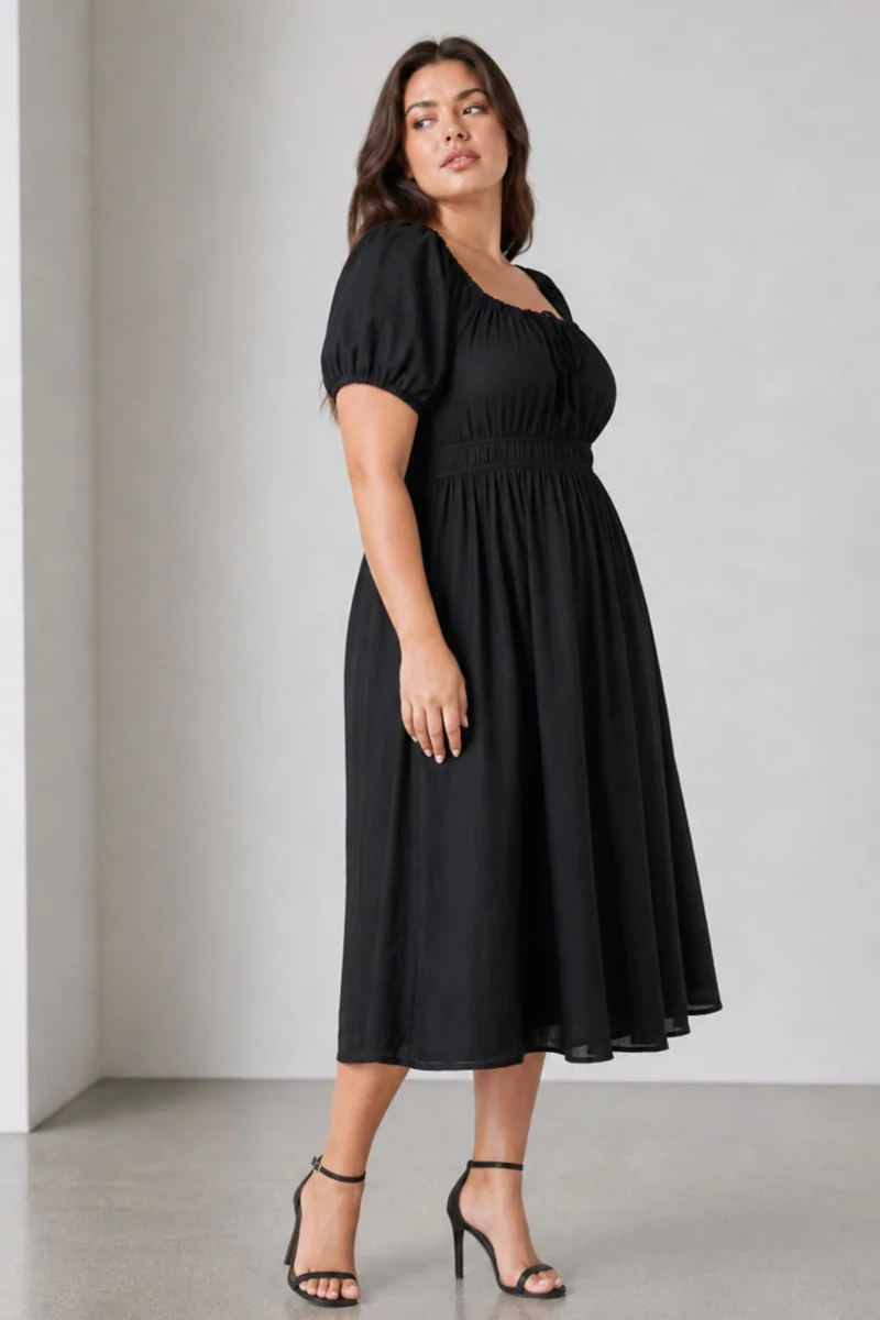 Ruvelle|Cotton Midi Dress With Ruffle Detail