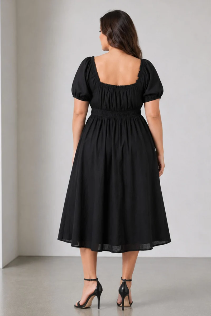 Ruvelle|Cotton Midi Dress With Ruffle Detail