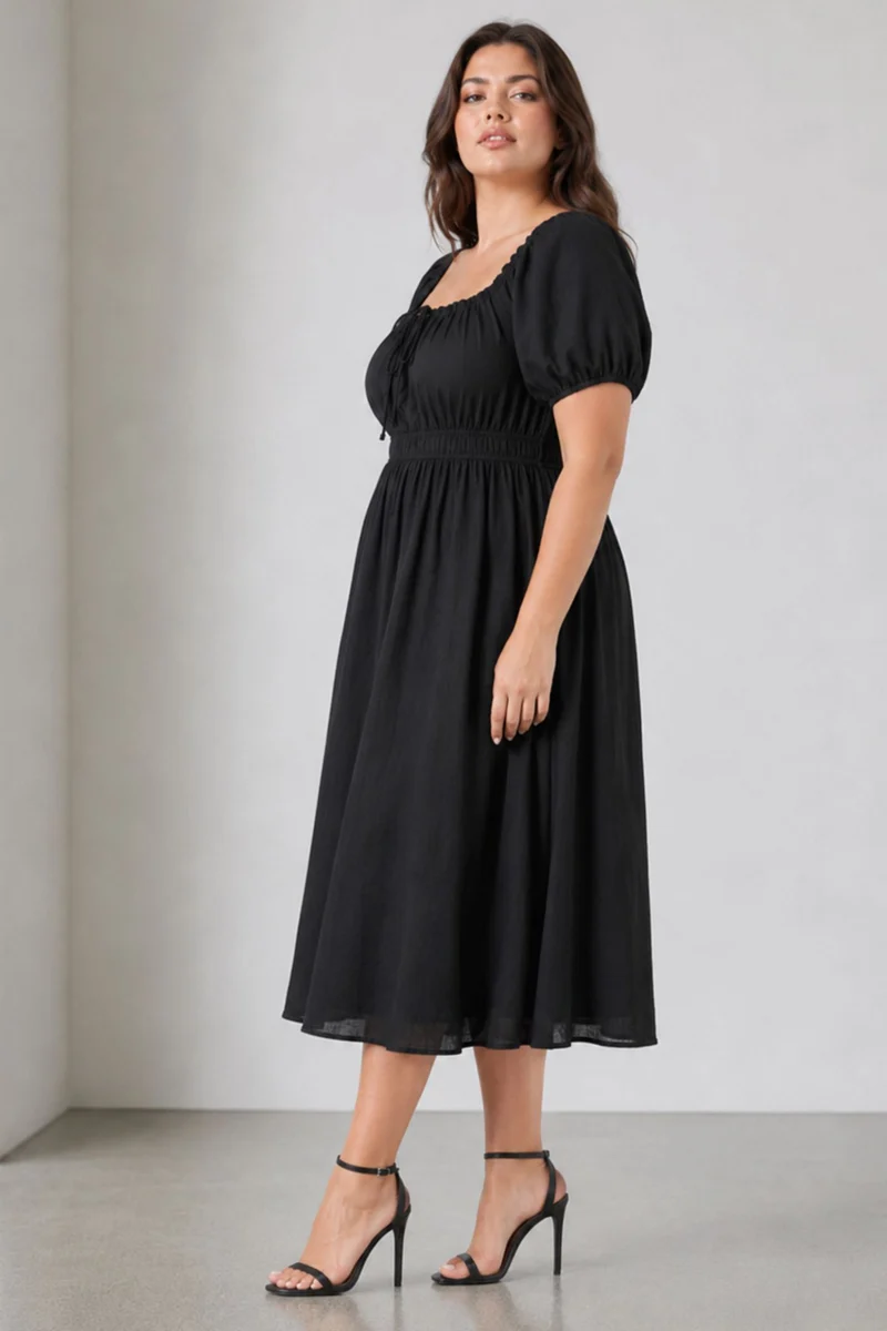 Ruvelle|Cotton Midi Dress With Ruffle Detail