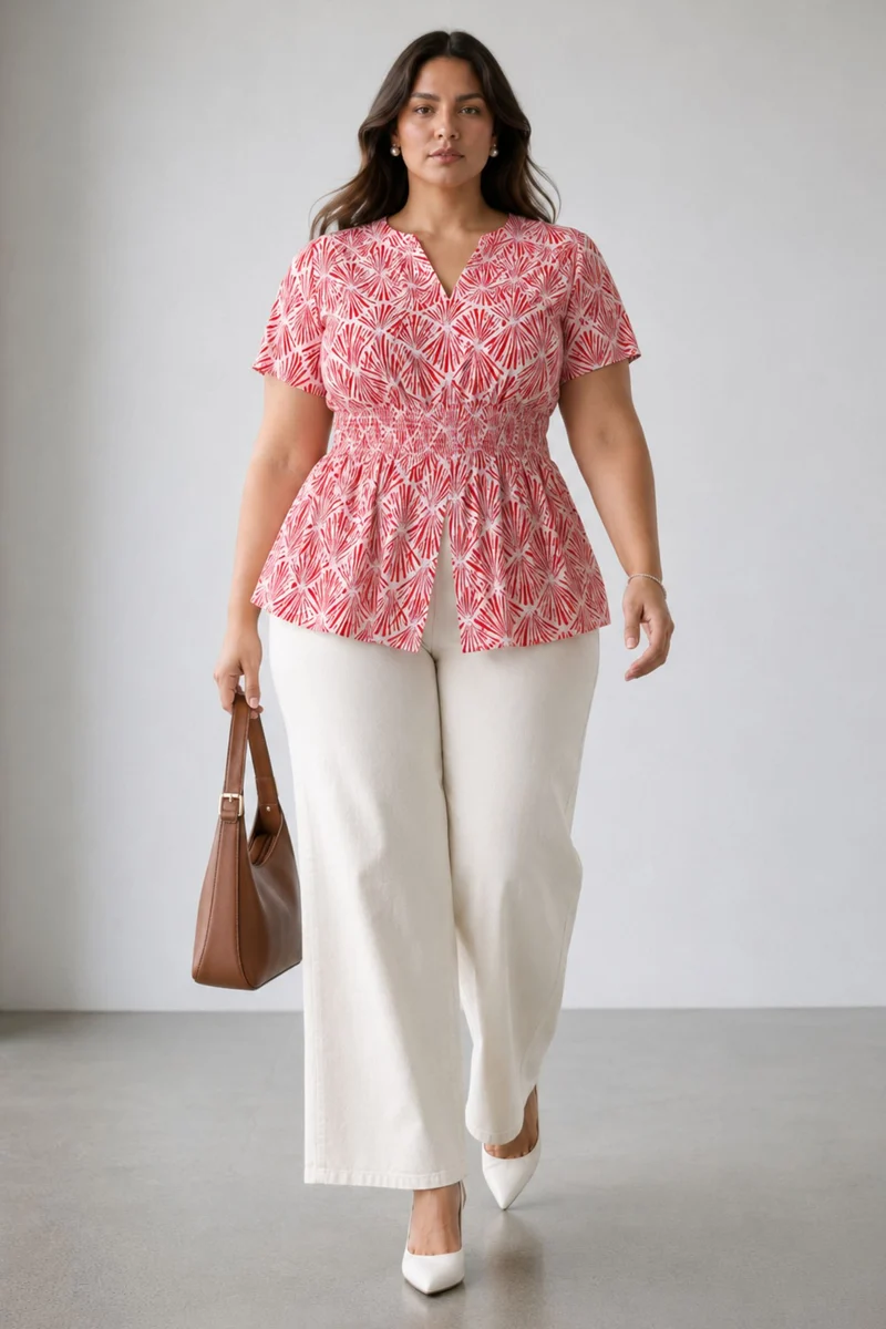 Cressia|Cotton Fitted Waist Peplum Top