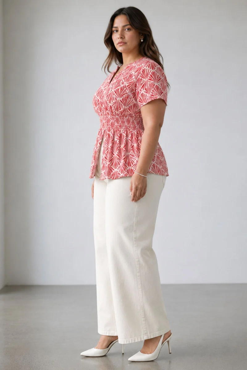 Cressia|Cotton Fitted Waist Peplum Top