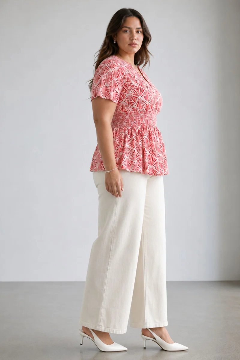 Cressia|Cotton Fitted Waist Peplum Top