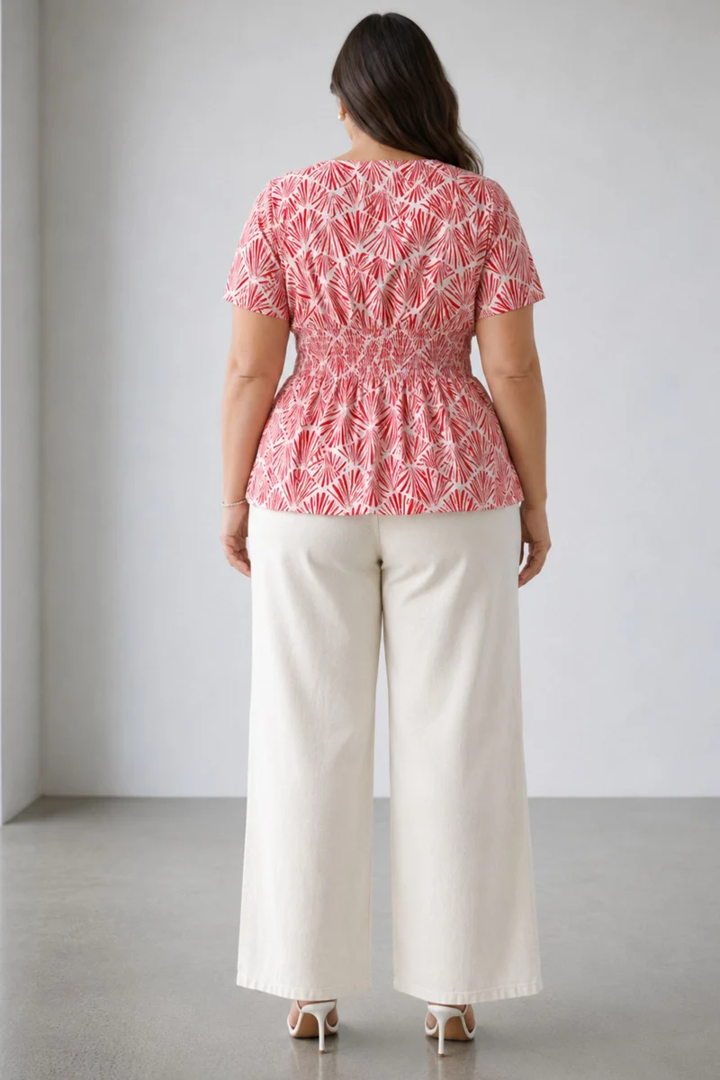 Cressia|Cotton Fitted Waist Peplum Top