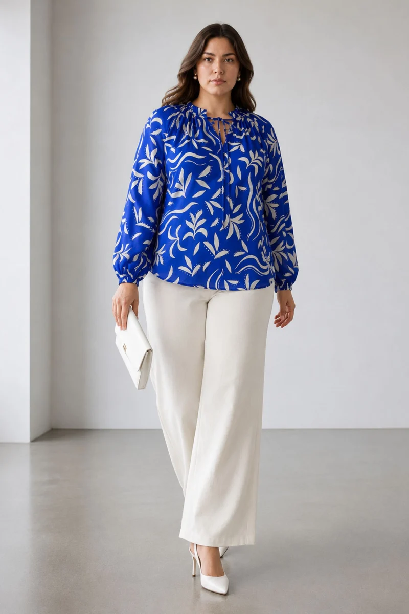 Soleia|Cotton Ruffle Split Vneck Top