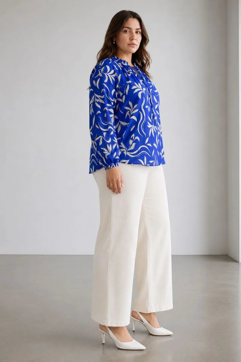 Soleia|Cotton Ruffle Split Vneck Top