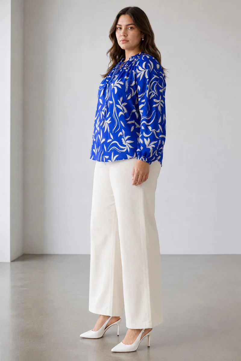 Soleia|Cotton Ruffle Split Vneck Top