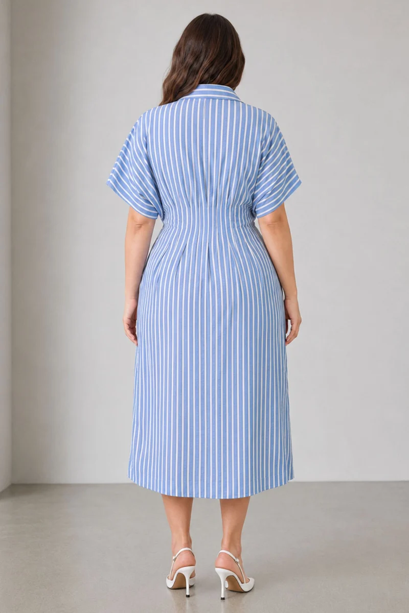 Selvine|Cotton Pleated Button Shirt Dress