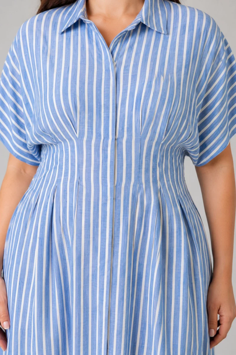 Selvine|Cotton Pleated Button Shirt Dress