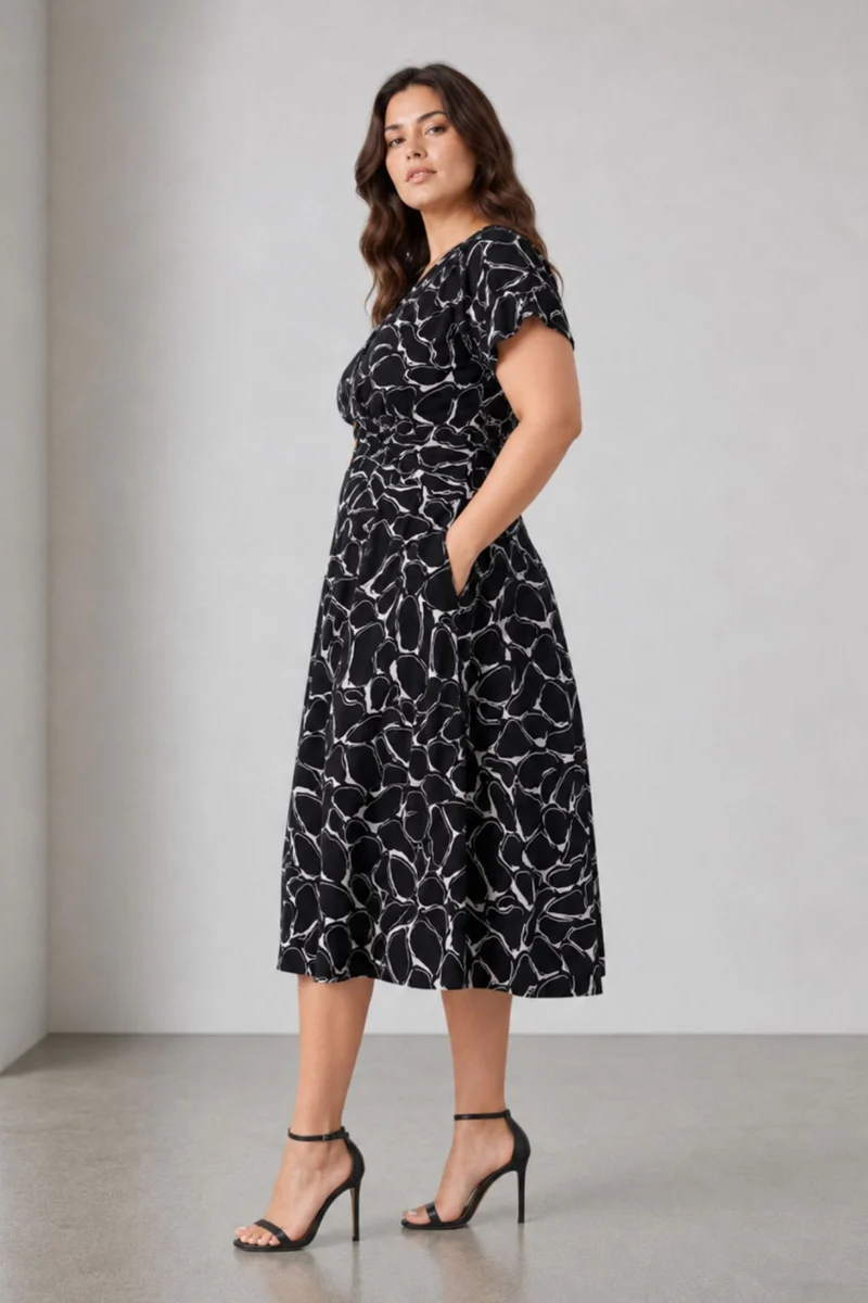 Noivra|Viscose Fit And Flare Midi Dress