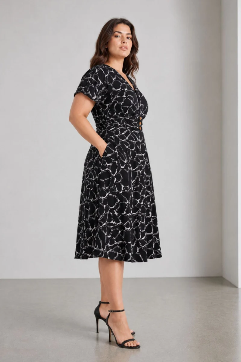 Noivra|Viscose Fit And Flare Midi Dress