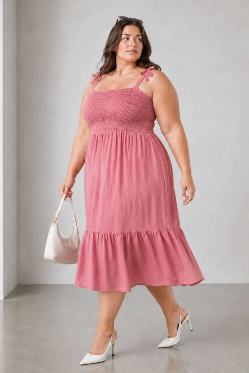 Rosael|Viscose Smocked Fit And Flare Dress