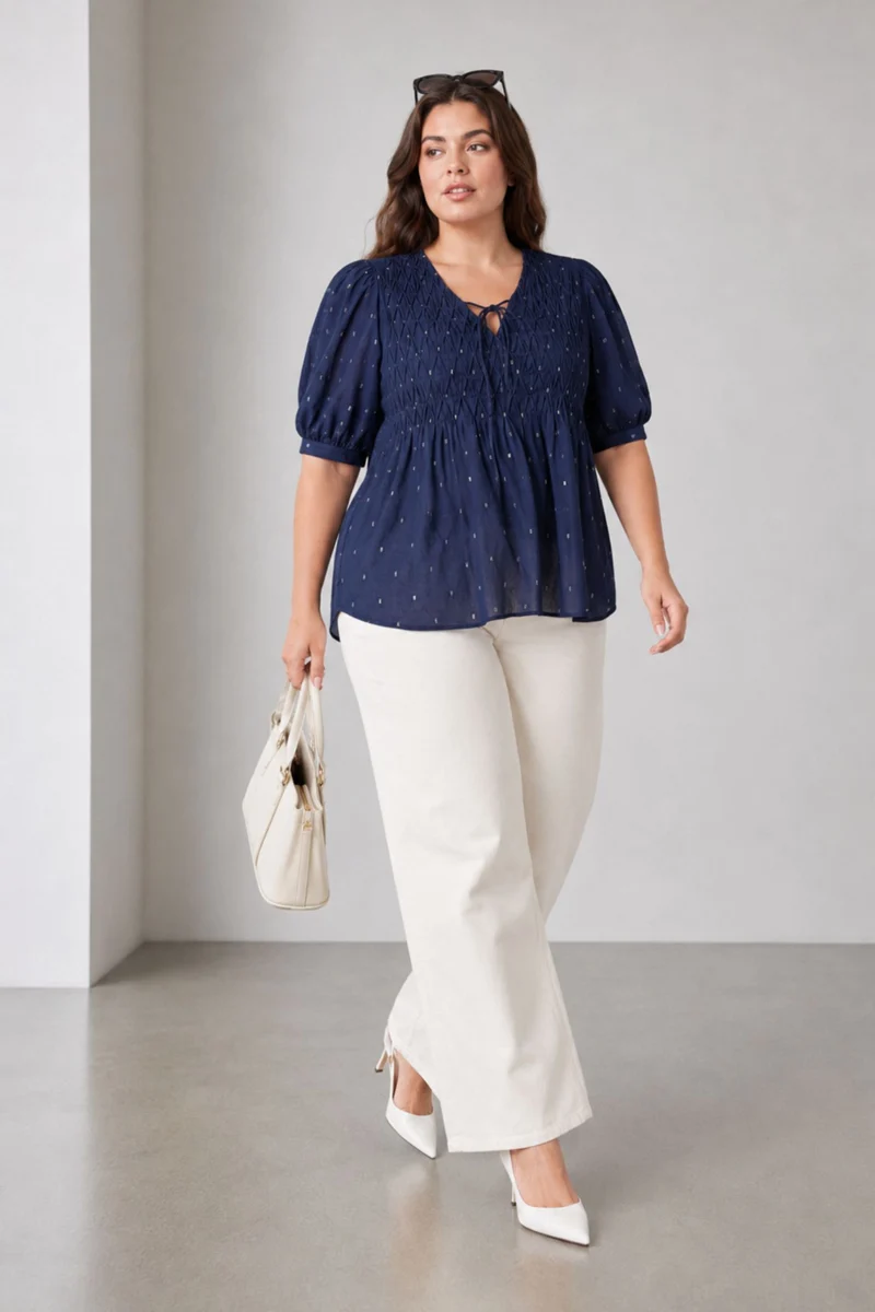 Navelle|Cotton Diagonal Pintuck Detail Top