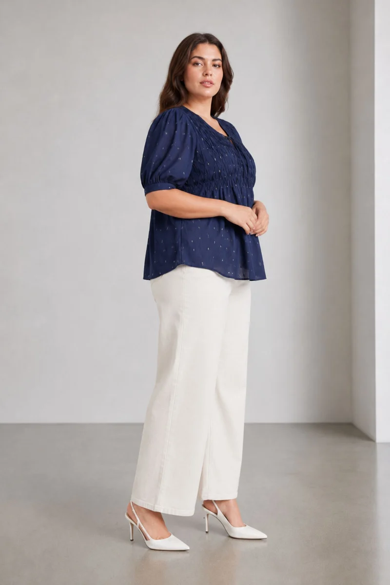 Navelle|Cotton Diagonal Pintuck Detail Top
