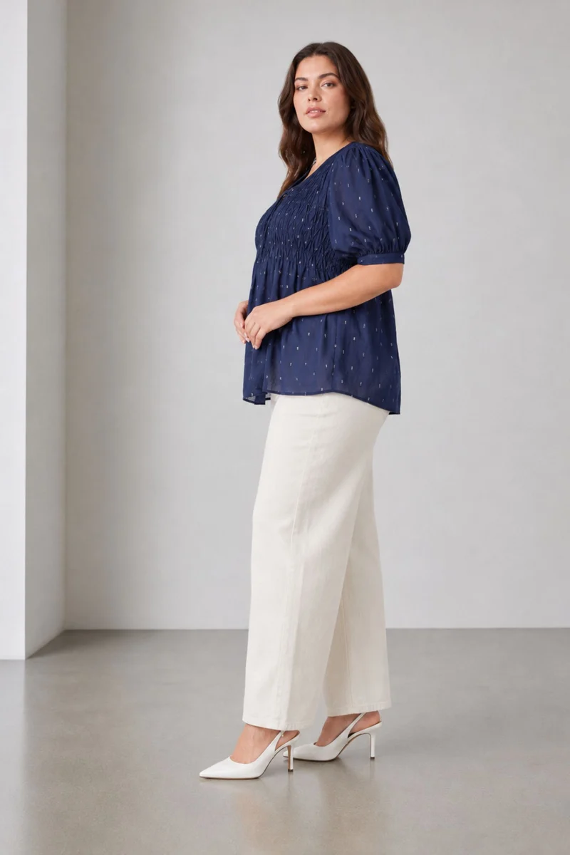 Navelle|Cotton Diagonal Pintuck Detail Top