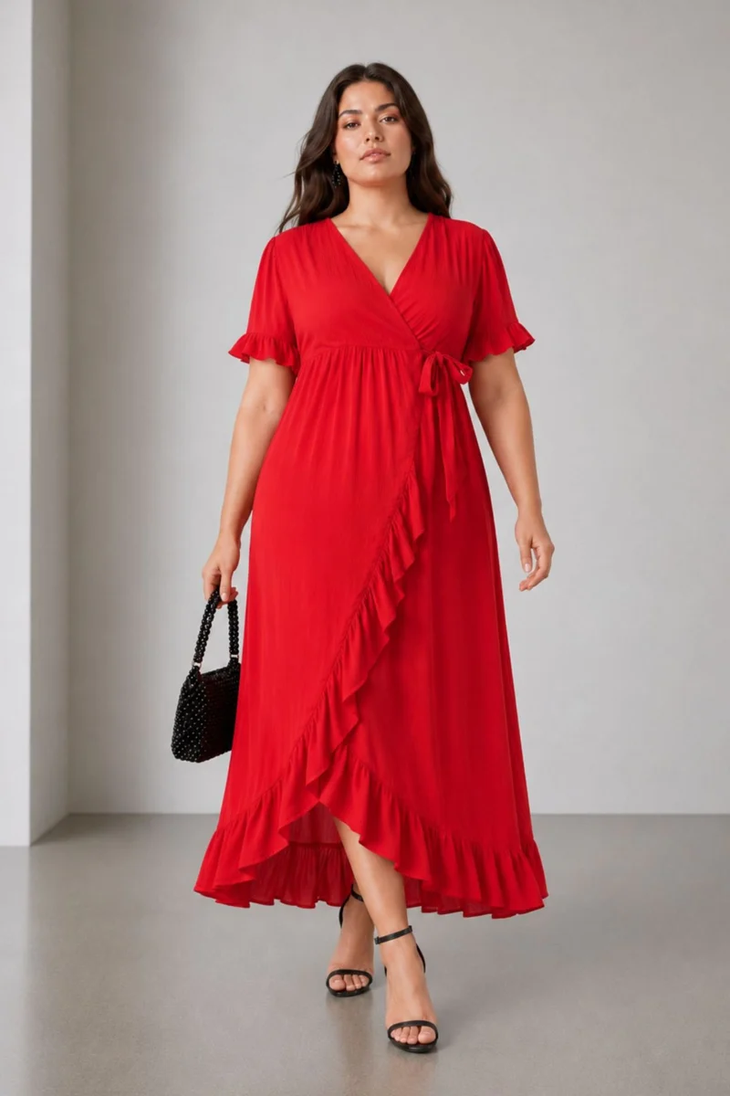 Rosaue|Viscose Wrapstyle Flared Dress
